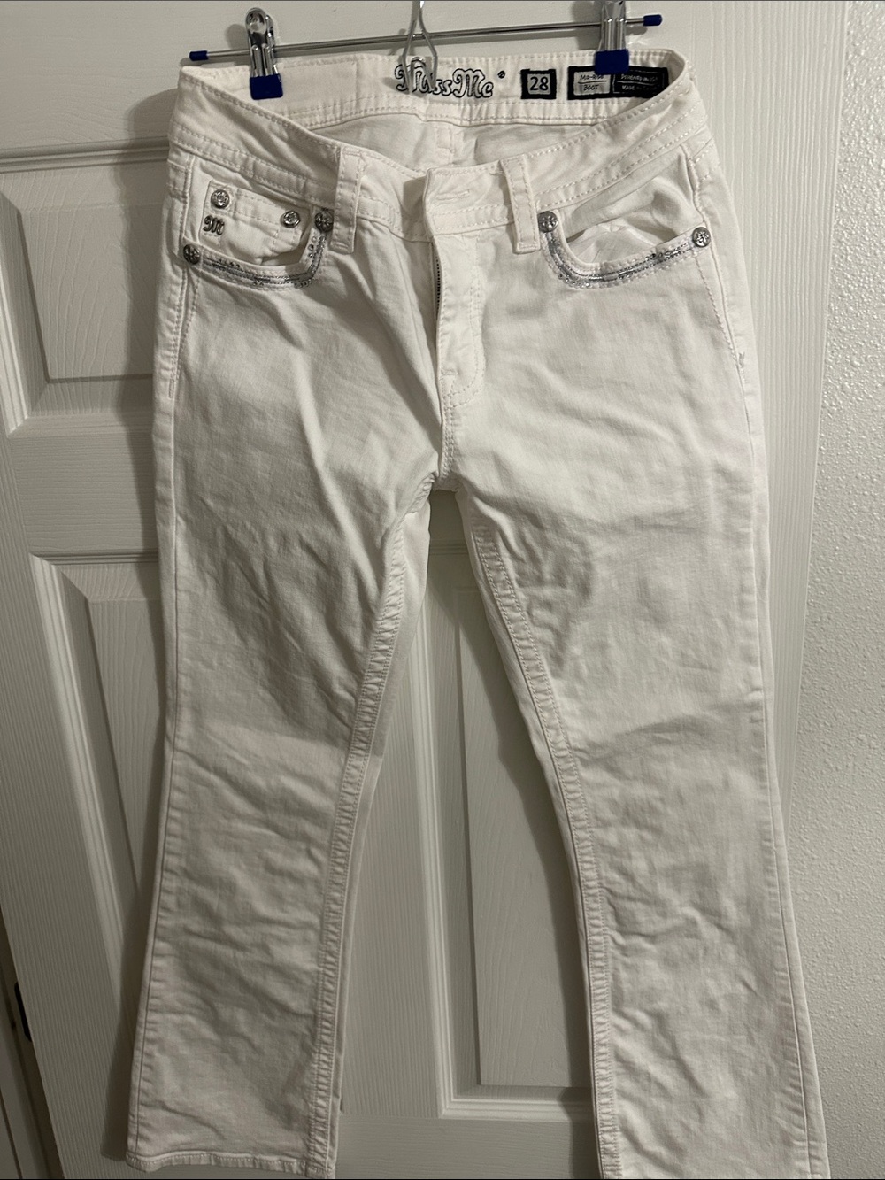 Miss Me White Boot Cut Jeans with Silver Hardware